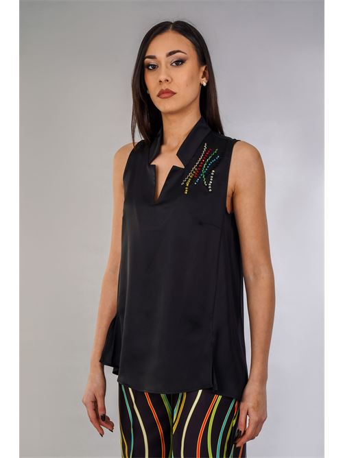 Canotta in raso con strass GM by Gai Mattiolo | GM3228NERO